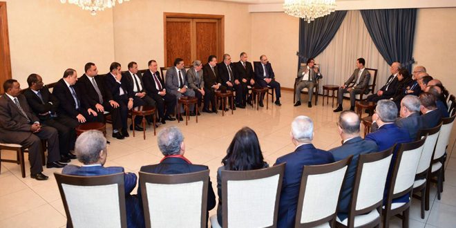President al-Assad meets participants in ALU meeting currently held in Damascus