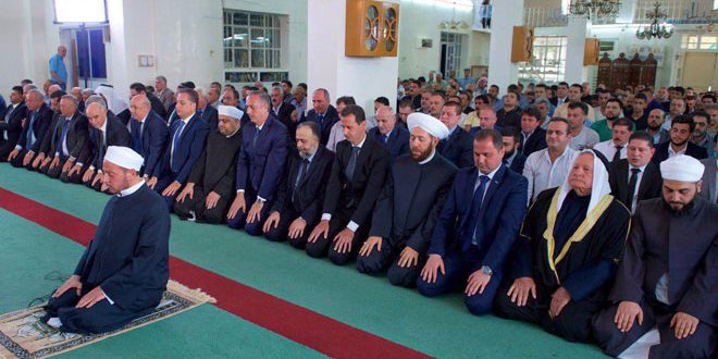 President al-Assad performs Eid al-Adha prayers in Qalamoun