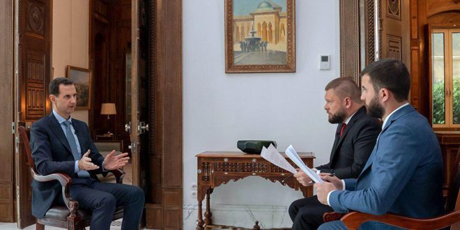 Le prsident al-Assad  la chane de tlvision Russia 24 et ROSSIYA SEVODNYA : La prsence amricaine en Syrie donnera naissance  une rsistance militaire