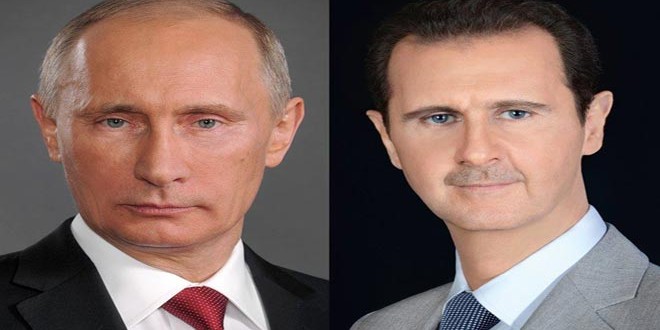 President al-Assad receives a cable of condolences from Russian President Putin on the martyrs of terrorist explosions in Tartous and Jableh cities