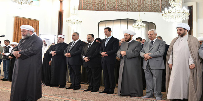 President al-Assad observes Eid al-Fitr prayers in Homs