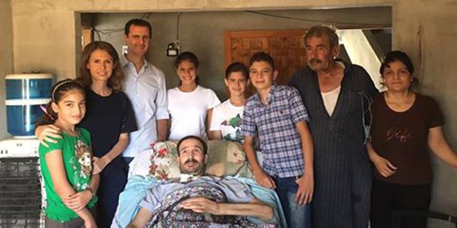 President al-Assad and his family visit injured army personnel in Homs countryside-VIDEO