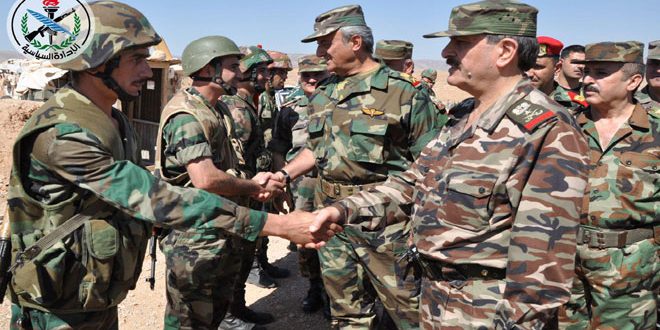 Defense Minister visits an army unit on the 43rd anniversary of Tishreen liberation war